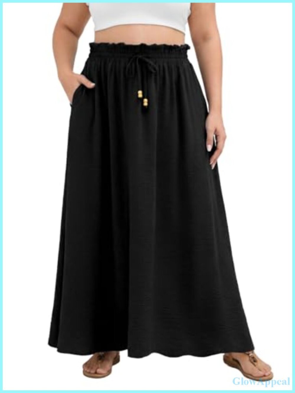 Plus Size High Rise Pleated A-Line Maxi Skirt with Pockets